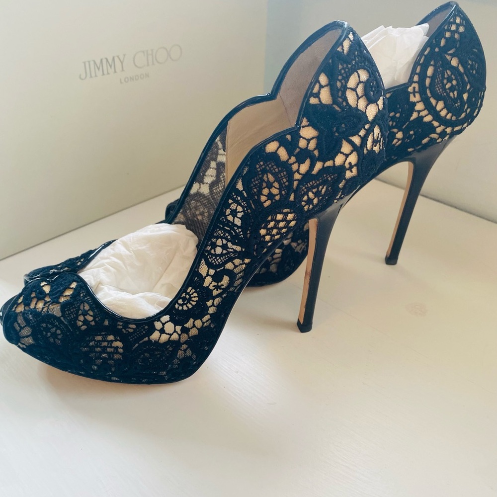 Jimmy Choo Black Lace Faith Pumps Size 37.5